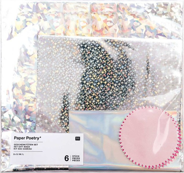Rico Design Paper Poetry Geschenktüten Set in Multicolour mit 6 Holographietüten und 6 Stickern - Bild 1