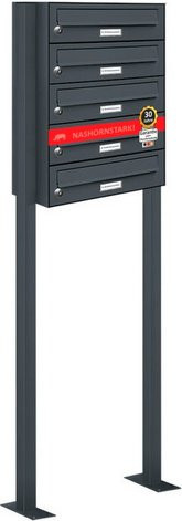 AL Briefkasten Freistehendes Briefkasten-System für 5 Parteien, Grau, B/H/T: 46,5 x 150 x 27,5 cm - Bild 1