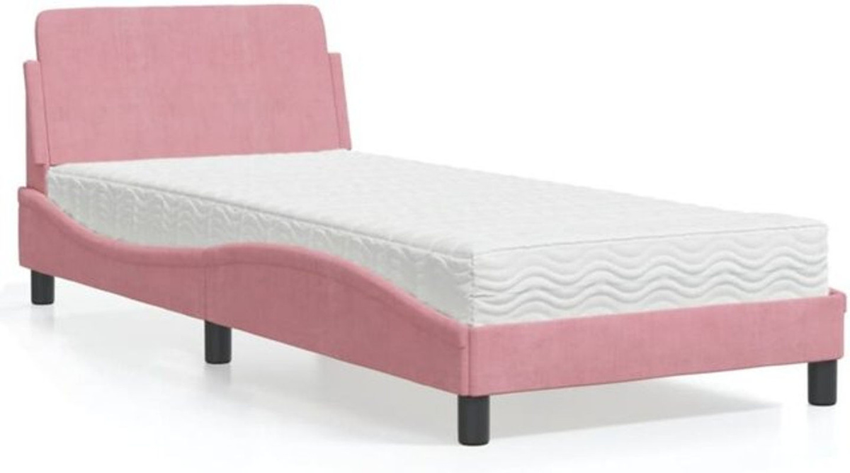 Polsterbett Dover von Vidaxl mit Matratze in Rosa und Weiß, modernes Design aus Samt, Metall und Holz, B/T: 90 x 190 cm - Bild 1