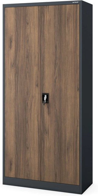 Jan Nowak Aktenschrank im Loft-Design aus Stahl, Anthrazit und Nussbaum, H 195 x B 90 x T 40 cm - Bild 1