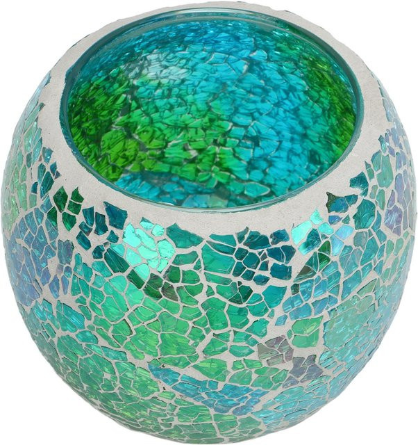 Shoemst Mosaik Teelichthalter aus Glas in Blau mit geometrischem Design - Bild 1