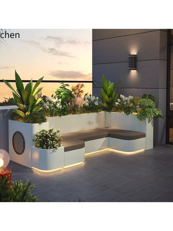 HTT Edelstahl Set mit Blumenkasten und Hocker für Terrasse und Garten - Bild 5