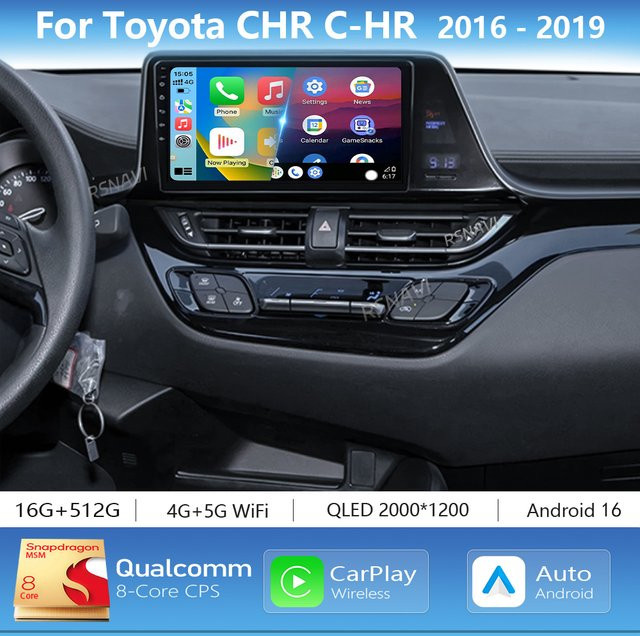 YUERADIAO Android 16 Autoradio mit CarPlay und GPS für Toyota C-HR, 2Din Multimedia Head Unit, Schwarz - Bild 1