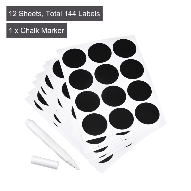 12 Blatt Tafel Etiketten Aufkleber in Schwarz für Einmachgläser und Küche, 12 Etiketten pro Blatt, Durchmesser: 38 mm - Bild 3