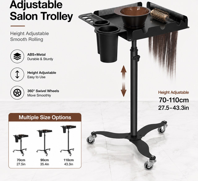 Multifunktions-Friseur-Rollwagen aus Metall in Schwarz mit Halter und Separator für Styling-Werkzeuge - Bild 1