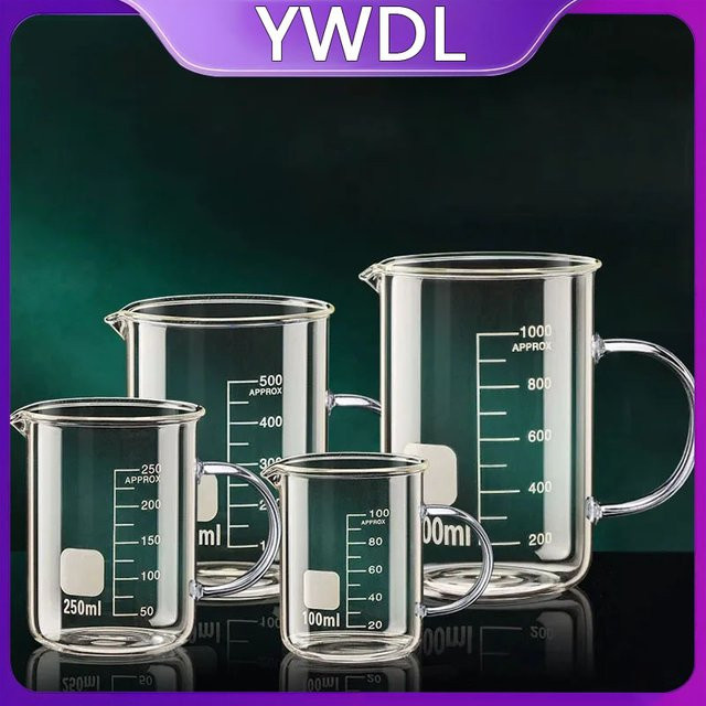 YWDL Messbecher aus transparentem Hochborosilikatglas mit Griff und Skala, 50 ml bis 1000 ml - Bild 1