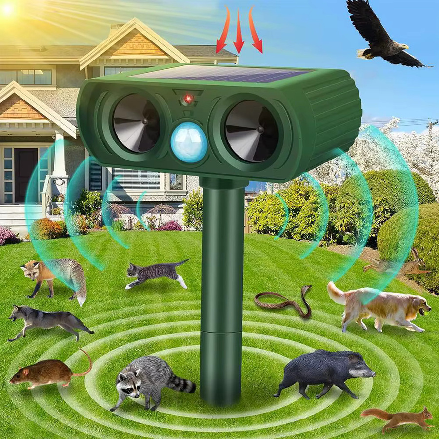 KITPIPI Solar Ultraschall-Tierabwehr mit LED-Licht und Alarm für Garten und Outdoor, Farbe: Grün - Bild 3