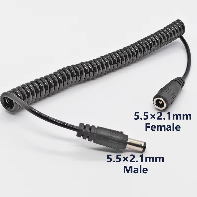 YuXi DC-Verlängerungskabel mit Feder-Erweiterung, DC 5,5 x 2,1 mm auf DC 5,5 x 2,5 mm, männlich und weiblich, gerade Biegung, aus Kupfer, Schwarz - Bild 2