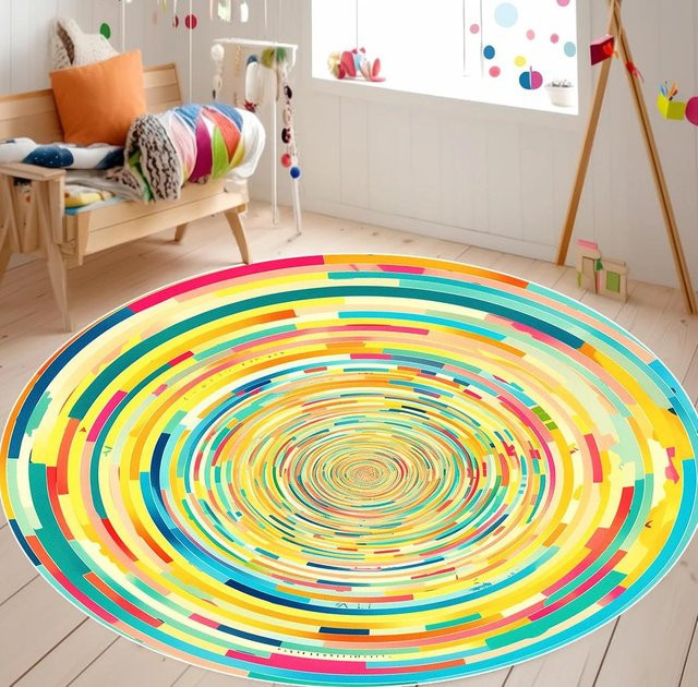 Wucifang Jewelry Regenbogen Runder Teppich, Mehrfarbig, Rutschfest und Waschbar, Durchmesser: 60 cm - Bild 1
