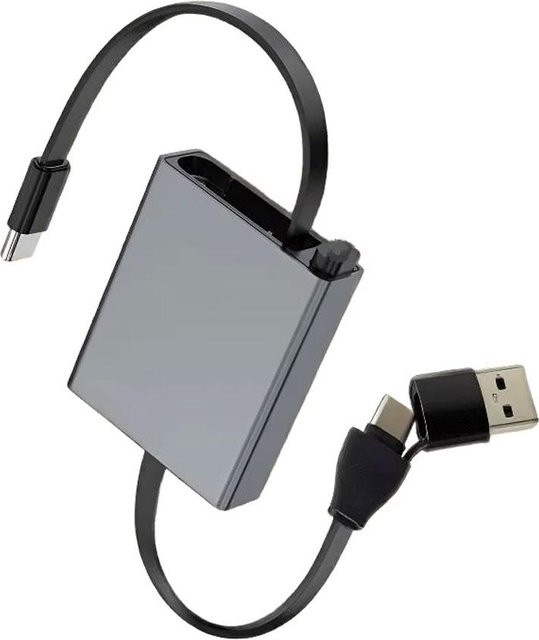 3-in-1 Typ-C Computer-Datenkabel 60W Schnellladekabel mit einziehbarem USB-Ladeadapter in Grau für Handys und Laptops - Bild 1