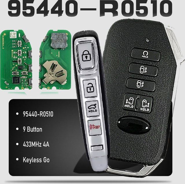 KEYECU Smart Remote Auto Schlüsselanhänger 433 MHz 4A Ersatz Keyless Go mit 9 Tasten für KIA Carnival 2022, Schwarz - Bild 1