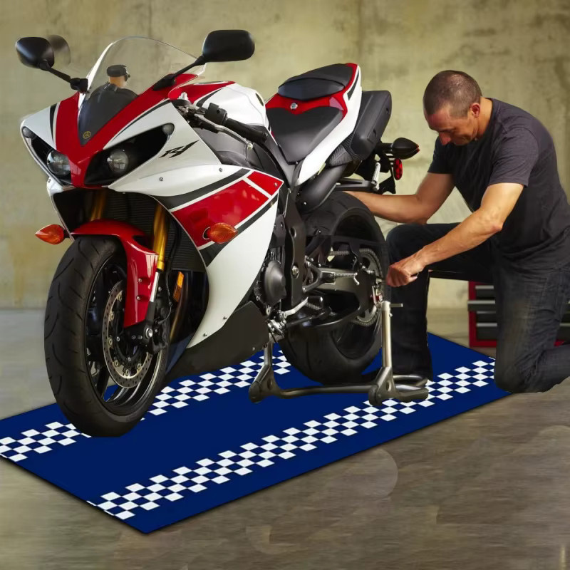VIKAMA Motorrad-Teppich mit Rennstreckenmuster in Blau, schmutzabweisende und rutschfeste Garagenmatte für Sportwagen und Autoreparaturen - Bild 3