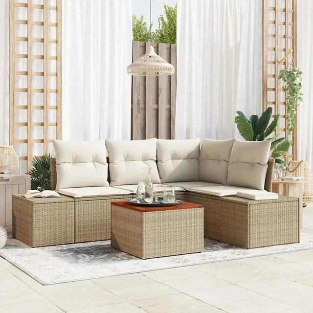 vidaXL Garten-Sofa-Set aus Poly Rattan und Stahl, 5-teilig, Beige - Bild 1