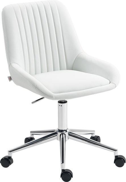 HOMCOM Ergonomischer Bürostuhl ohne Armlehnen aus Kunstleder und Silikon in Weiß mit Höhenverstellung und 360 Grad Drehung für dein Homeoffice oder Schlafzimmer - Bild 1