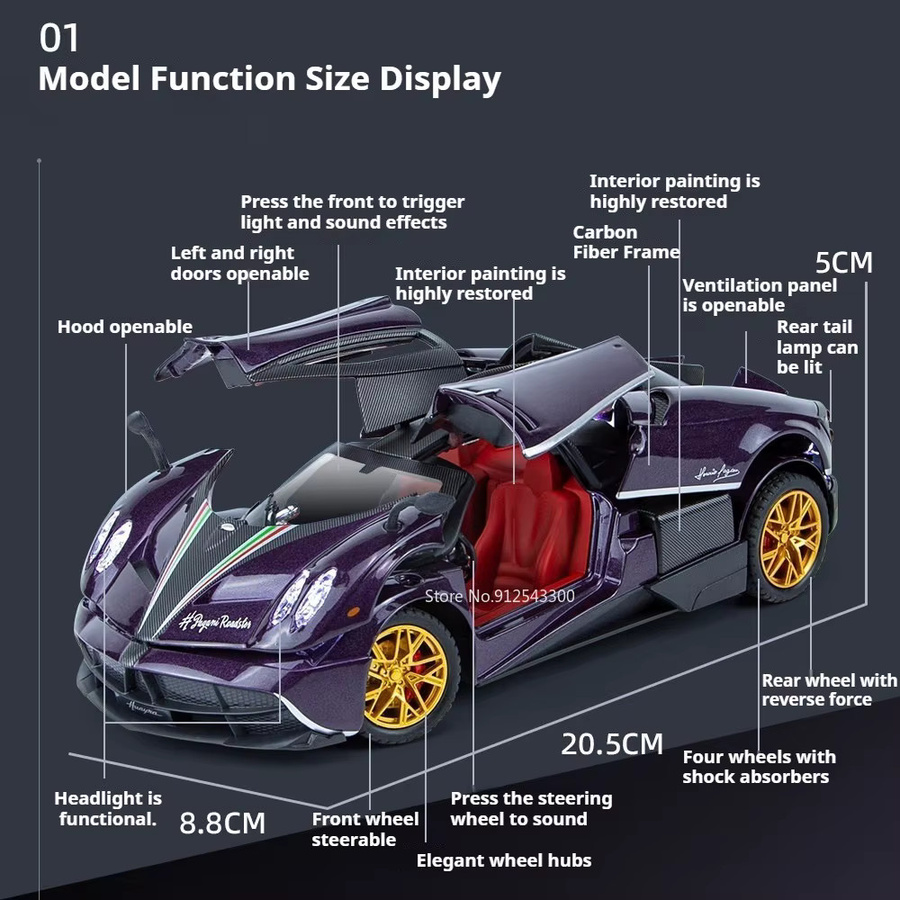 RMZ City Huayra Dinastia Automodell, 1:24, mit Sound und Licht, Weiß - Bild 2