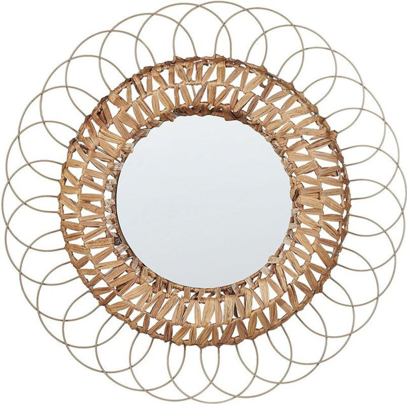 Runder Wandspiegel Pamol von BELIANI in Boho-Design mit Geflecht, Durchmesser: 67 cm, Farben: Braun und Beige - Bild 1