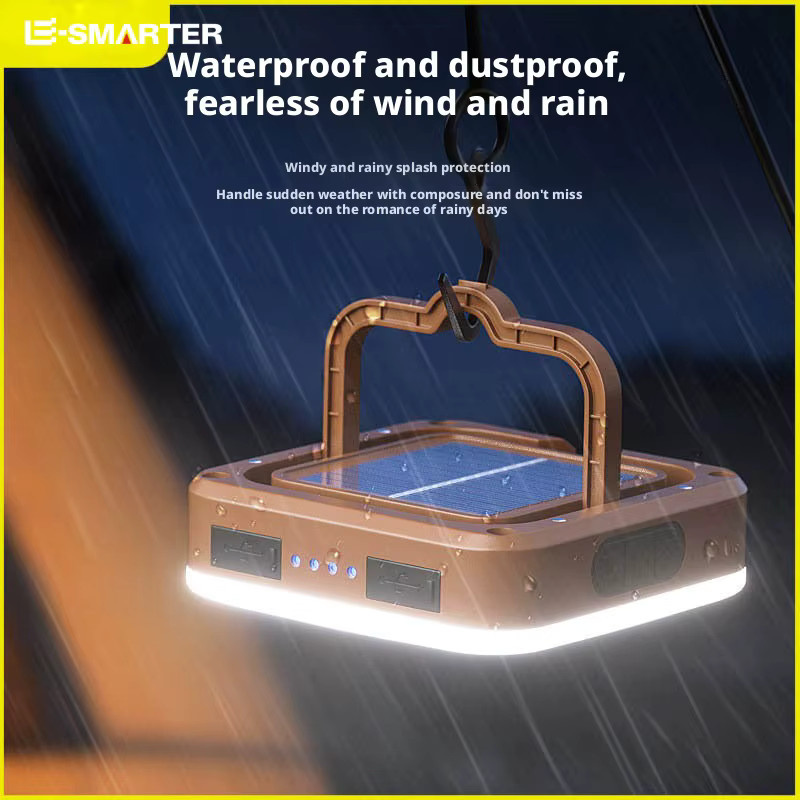 ESMARTER Solar Camping Solarlampe mit COB LED, tragbare wiederaufladbare Hängelampe mit Haken in Schwarz für Outdoor, Wandern und Angeln - Bild 3
