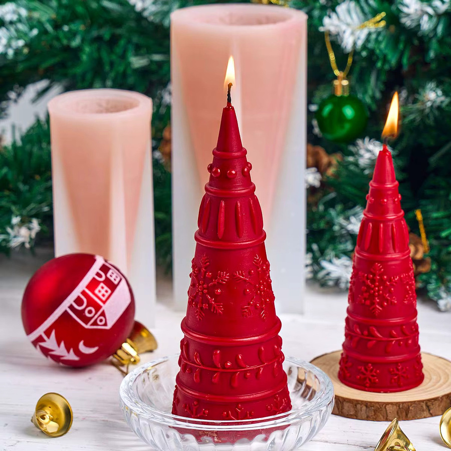 UDOCOOL Silikonform Weihnachtsbaum mit Schneeflocken-Relief für DIY Kerzen, Seife und Gipsarbeiten - Bild 3