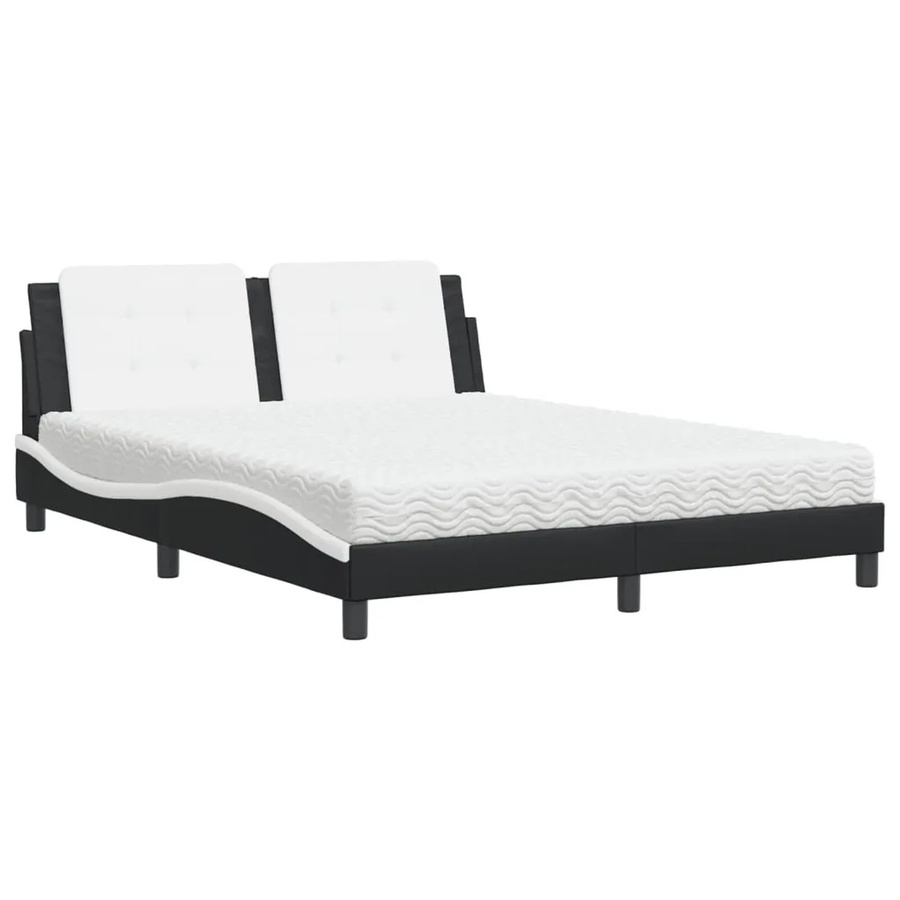 vidaXL Bett Zadar mit Matratze in Schwarz-Weiß aus Kunstleder und Kiefernholz, Höhe: 165 cm, Breite: 160 cm, Tiefe: 200 cm - Bild 2