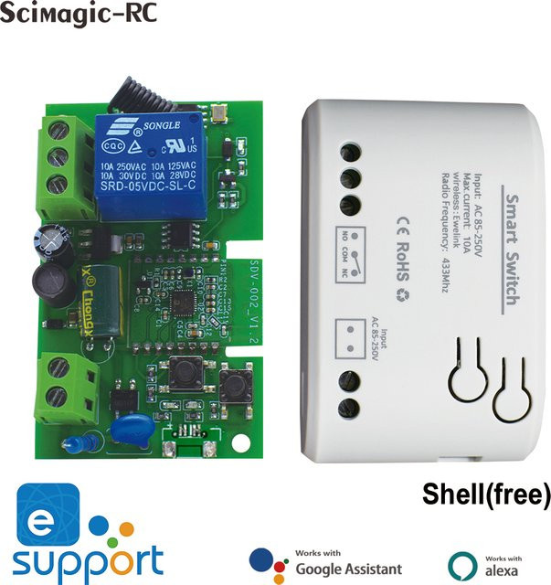 Ewelink Smart WiFi Switch 1-Kanal Relais für Home Automation, kompatibel mit Alexa und Google Home, AC/DC 7-32V/85-250V - Bild 1
