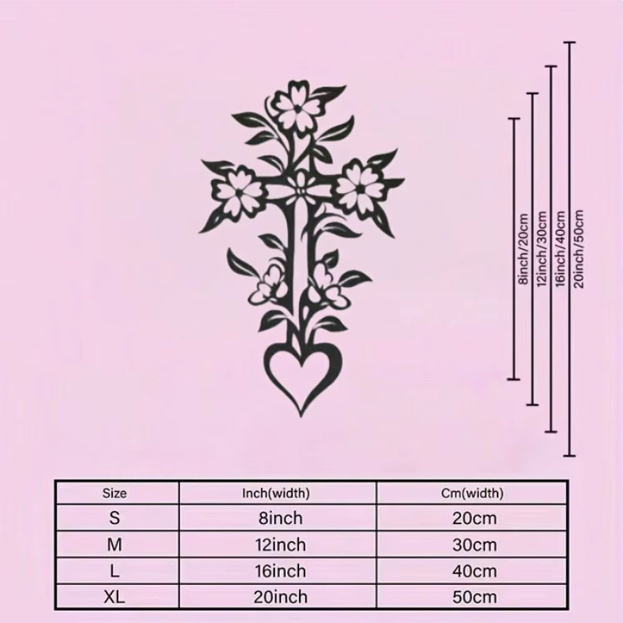 CIFBUY Metall-Wandkunst mit Blumen und Herzen in rustikalem Design als christliche Dekoration - Bild 2