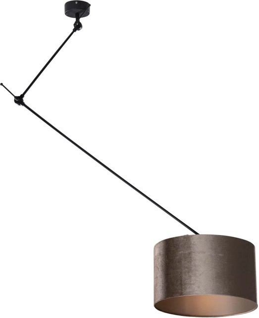 QAZQA Hängelampe Schwarz mit Samtschirm in Taupe, Durchmesser: 35 cm - Bild 1
