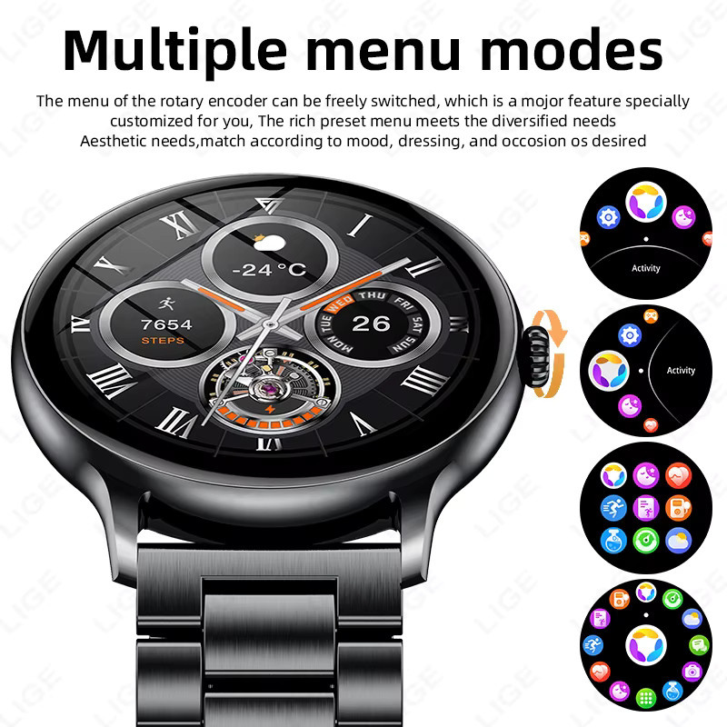 LIGE Smartwatch, Edelstahl, Schwarz, Herren - Bild 6