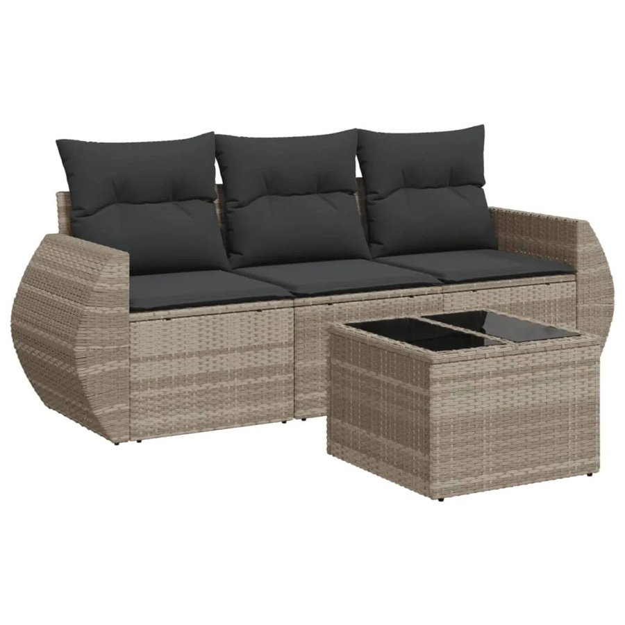 vidaXL 4-teilige Garten-Sofagarnitur aus Poly-Rattan mit Kissen in Hellgrau - Bild 2