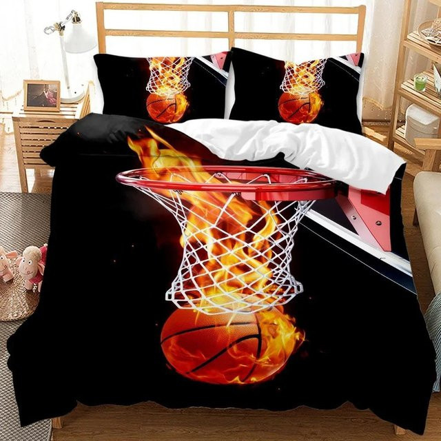 Basketball Bettwäsche-Set für Einzelbetten mit Flammenmuster aus Mikrofaser für Jungen und Teenager, 2-teilig, B/H: 70 x 133 cm - Bild 1