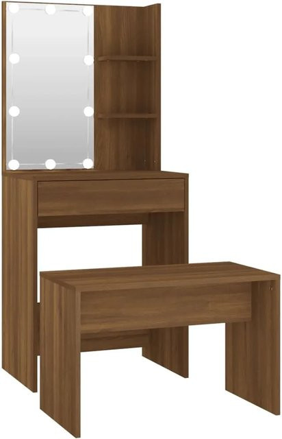 vidaXL Schminktisch-Set Modell 4 mit LED in Eiche Braun aus Holzwerkstoff, B: 140 cm, T: 40 cm, H: 60 cm - Bild 1
