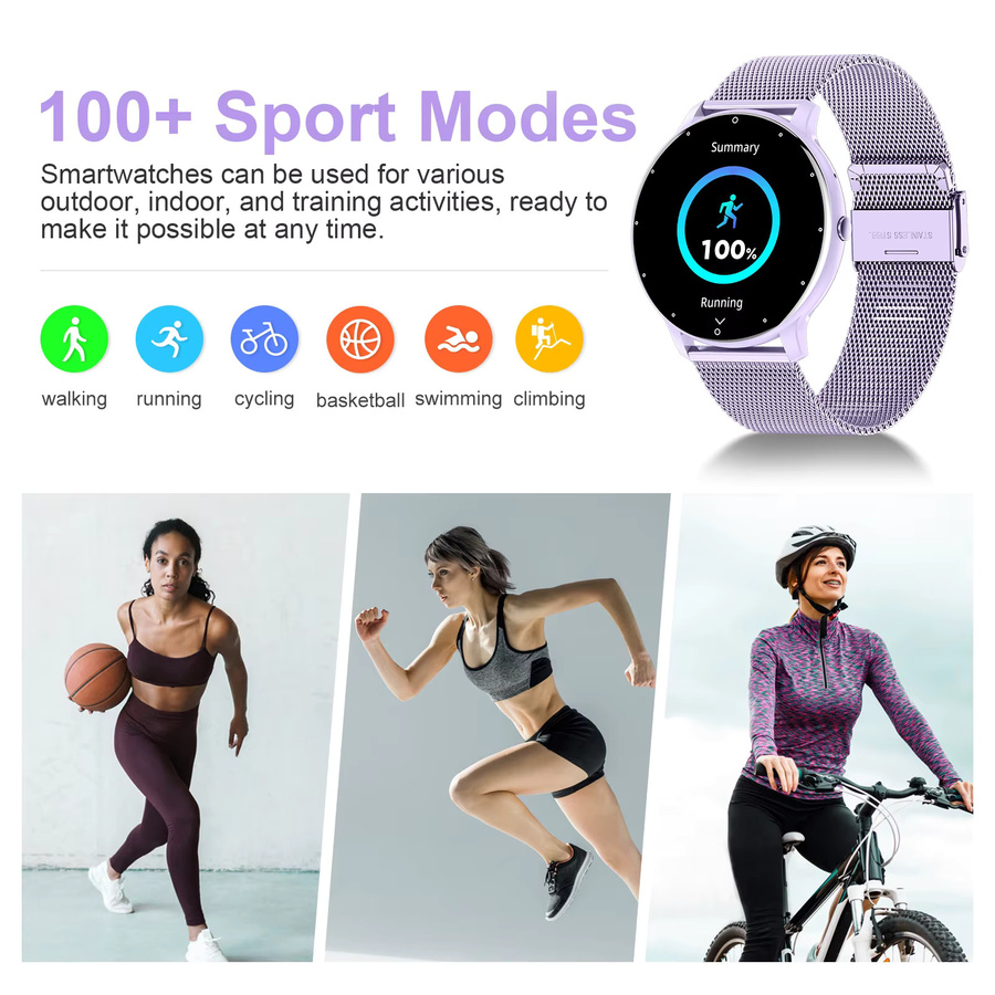 LIGE Smartwatch, Edelstahl, Milanaise, Silber, Schwarz, Unisex - Bild 5