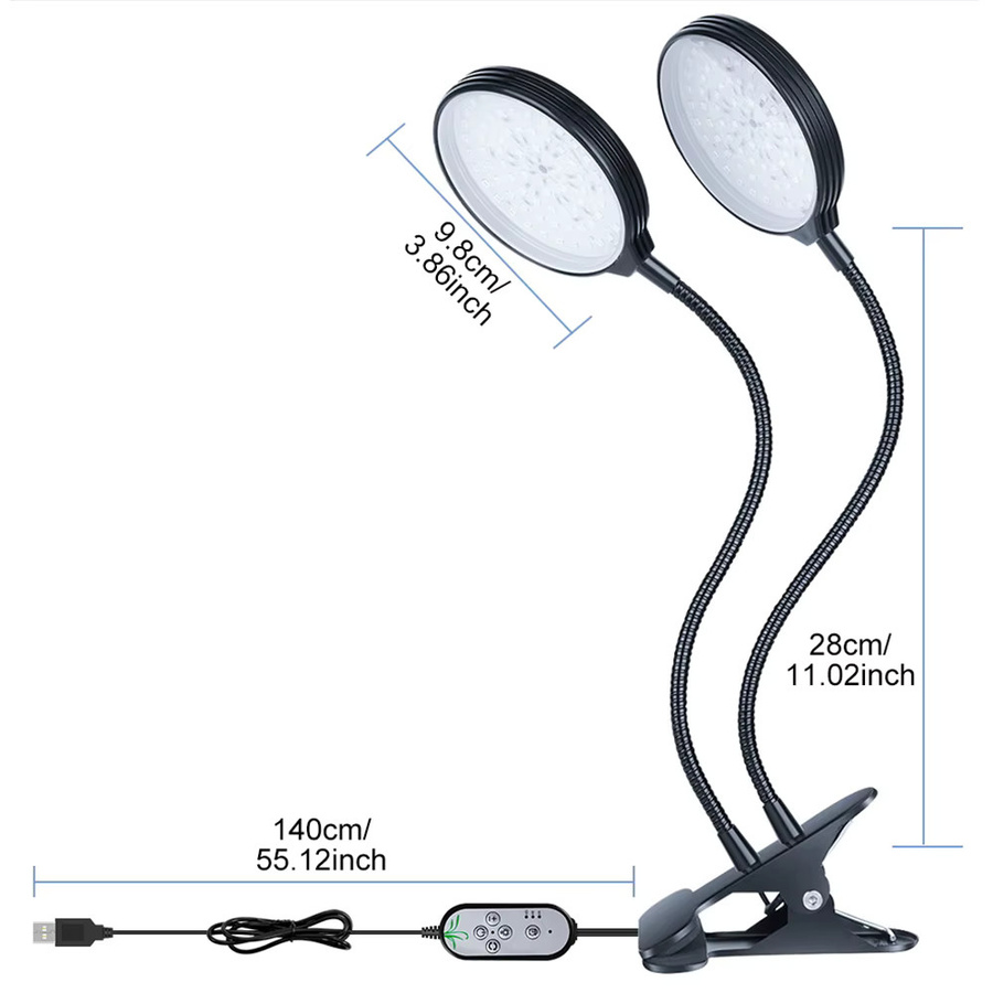 CanLing LED-Pflanzenwachstumslicht mit Vollspektrum, dimmbar und mit Timer, USB-Anschluss, Schwarz - Bild 2