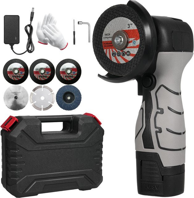 Aimo Akku-Winkelschleifer in Schwarz mit 7000 U/min, Mini-Schleifgerät inklusive 16,8 V 2000 mAh Akku und 6 Schleifscheiben - Bild 1