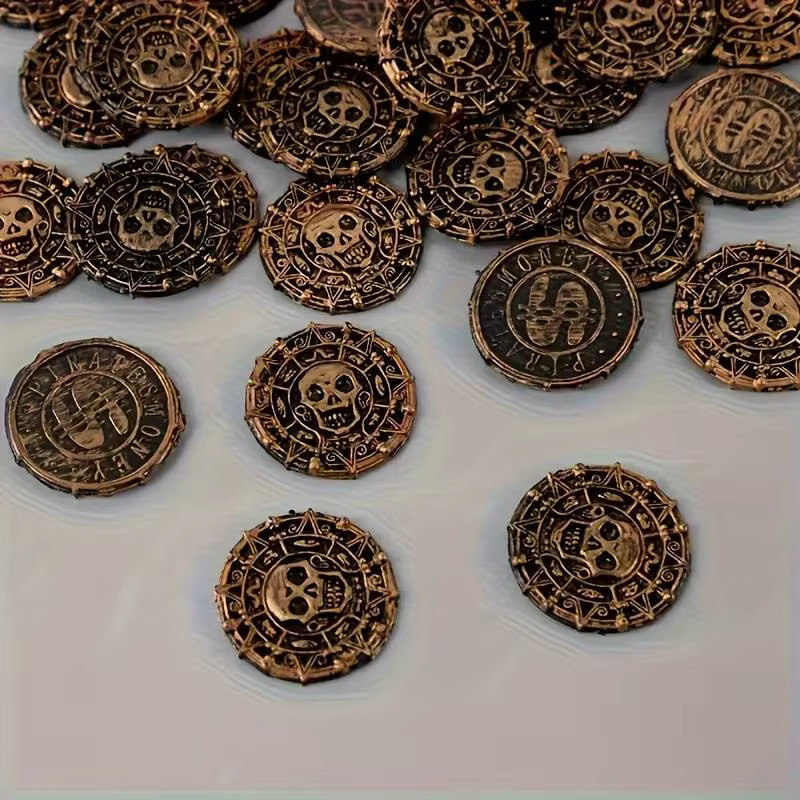 ZQNYCY Piratenmünzen aus Kunststoff in Gold und Braun für Halloween, Geburtstage oder als Schatztruhen-Dekoration - Bild 2