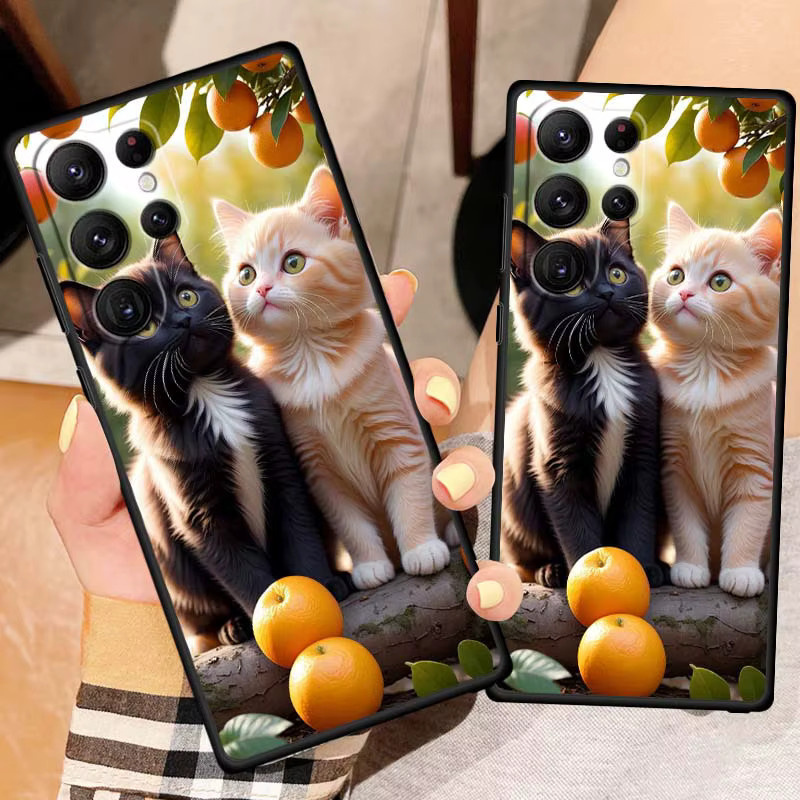 Handyhülle mit Cartoon-Katzen-Illustration für Samsung Galaxy S26 S25 S24 S23 S22 S21 S20 Ultra Plus FE 5G in Schwarz aus weichem TPU - Bild 2