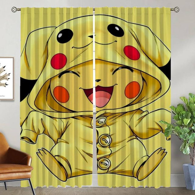 PikachuS Verdunkelungsvorhänge aus Polyester für das Schlafzimmer, 2 Paneele, Farbe: Gelb, B: 60 cm, H: 90 cm - Bild 1