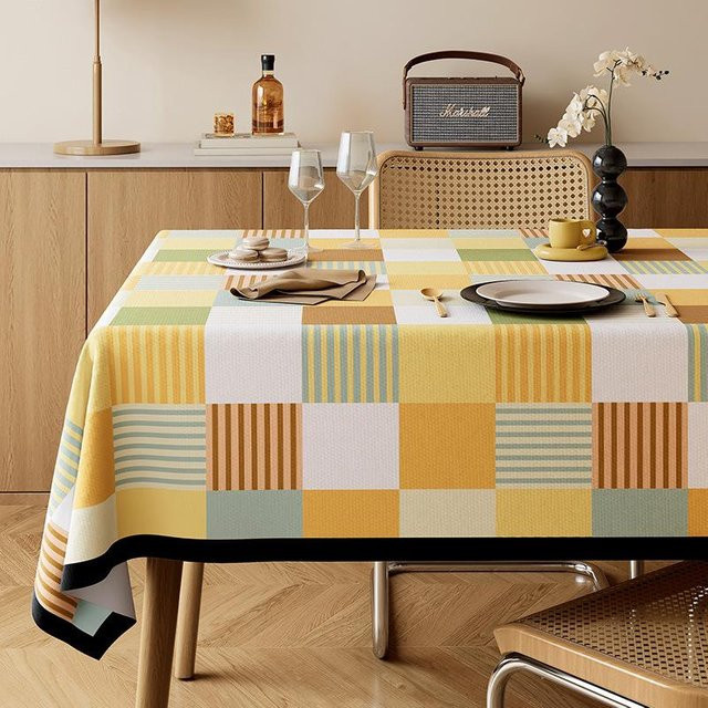 JMG Household Supplies Geometrische Esstischdecke aus Samt, wasserabweisend und ölbeständig, Mehrfarbig, B: 90 cm, T: 150 cm - Bild 1
