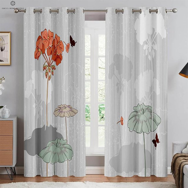 Yiran Furniture Dekorative Vorhänge mit floralem Schmetterlingsdruck im Landhausstil, halbtransparent, Mehrfarbig, B: 50 cm, H: 130 cm, 2er-Set - Bild 1