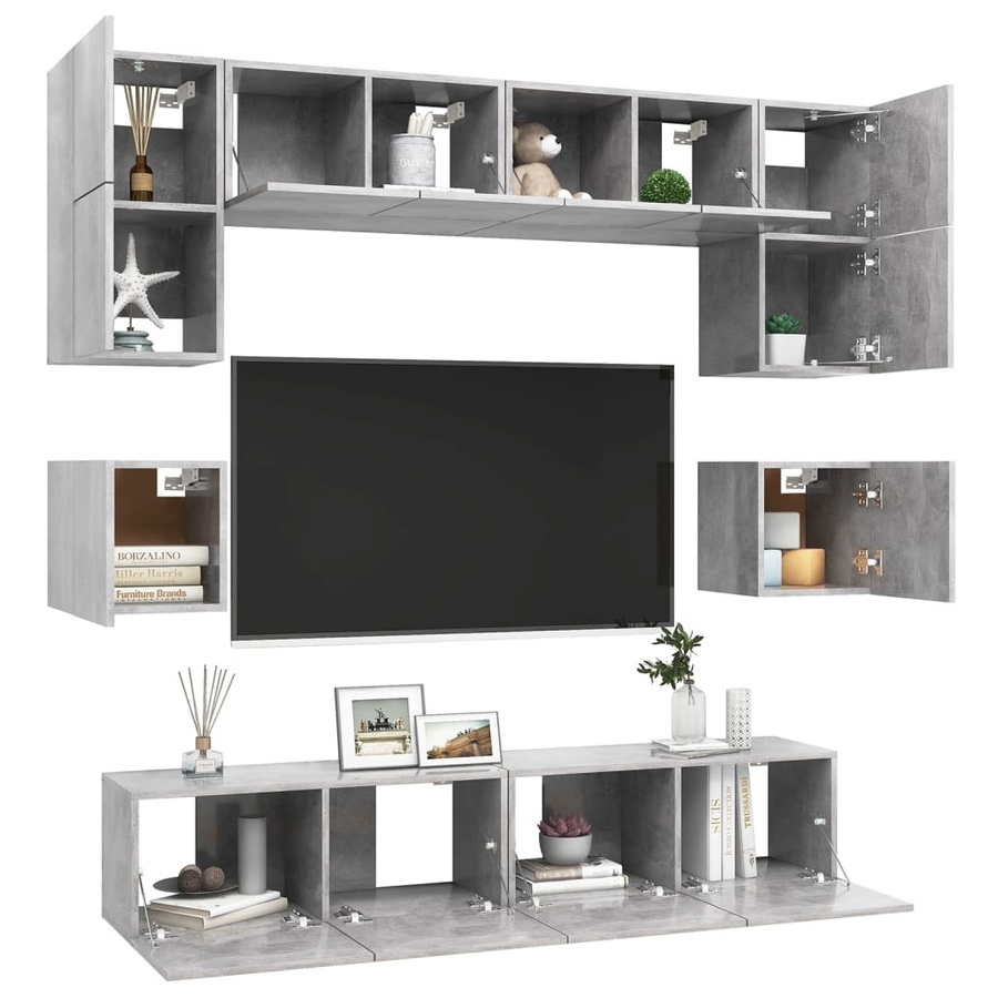 vidaXL 8-tlg. TV-Schrank-Set aus Holzwerkstoff in Grau, Wandmontage - Bild 4