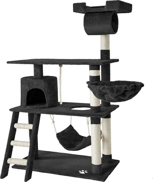 tectake Kratzbaum Schwarz mit Katzenhaus, Hängematte und Spielzeug, B/T/H: 105 x 60 x 141 cm - Bild 2