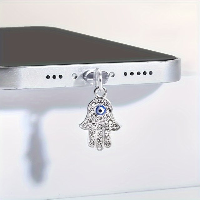 Staubschutzstecker Teufelsauge mit Strass aus Legierung in Silber für Mobiltelefone, Computer und Kopfhörer - Bild 1