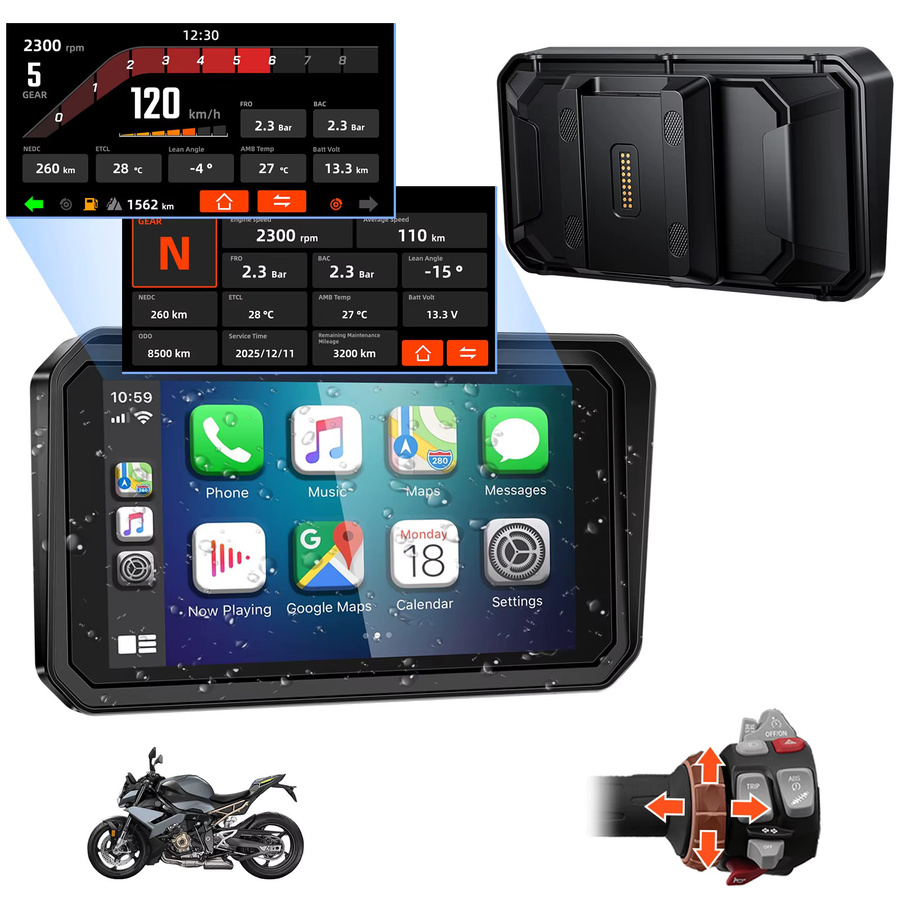 WEUASTE Kabelloser 6 Zoll Motorrad-Navigationsbildschirm mit CarPlay, Android Auto und GPS in Schwarz für BMW R1200GS, R1250GS und R1300GS - Bild 7