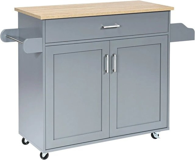 Costway Küchenwagen aus Holz in Grau mit Rollen, B/T/H: 116 x 40 x 85 cm - Bild 1