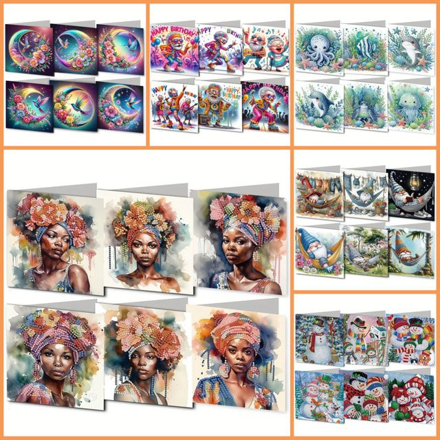 6er Set DIY Diamant-Malerei-Sets aus Papier mit Diamant-Aufklebern für Einladungskarten, Mehrfarbig - Bild 1