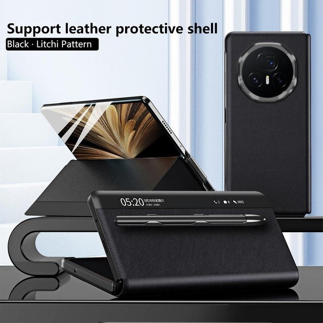 Honor Magic V5 Smart Wake & Sleep Lederhülle mit Magnetischem Lederständer und Kameraschutz in Schwarz - Bild 1