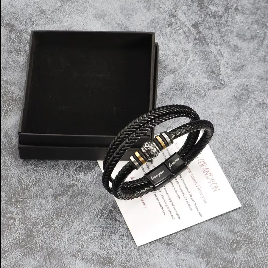 RUIYI Armband, Edelstahl, Lederperle, Herren, 21,6 cm - Bild 2
