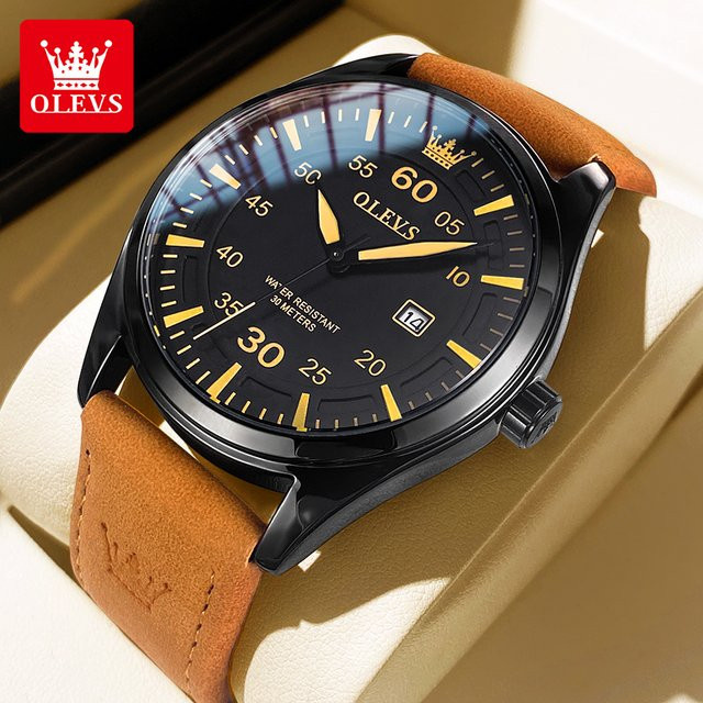 OLEVS Armbanduhr Quarz, Leder, Schwarz, Herren - Bild 1