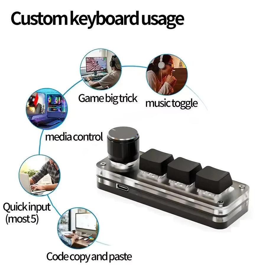 Ammtoo Makro Mechanische Tastatur mit RGB-Beleuchtung, 3 Tasten und 1 Programmierknopf, USB Mini-Gaming Tastatur in Multicolour - Bild 3