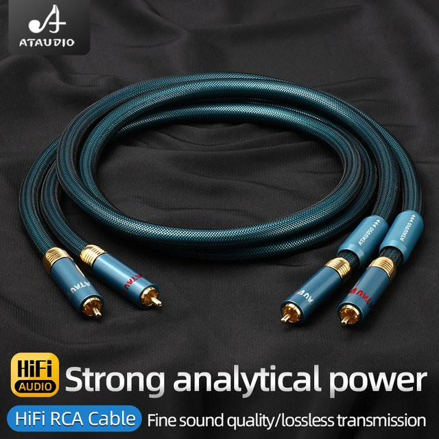 ATAUDIO HiFi 2RCA Audio Kabel mit 8N OCC versilberten Leitern in Blau und Silber - Bild 1