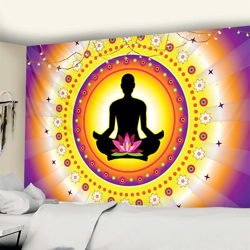 Bohemian Wandteppich mit Buddha Statue und Mandala Design, mehrfarbig, Textil, B: 95 cm, H: 70 cm - Bild 2